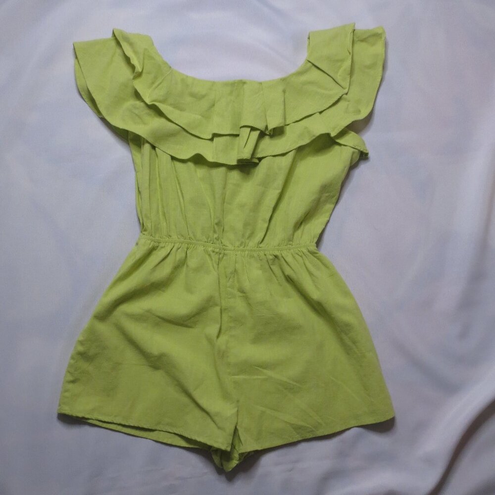 HYFVE womens ROMPER green RUFFLE neon BEACH jumpsuit SUMMER shorts SIZE S